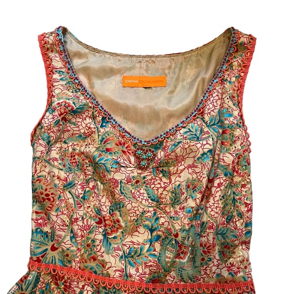 CYNTHIA STEFFE Sleeveless Beaded Cotton Dress,  Silk Lined, Sz 4 - Picture 10 of 16